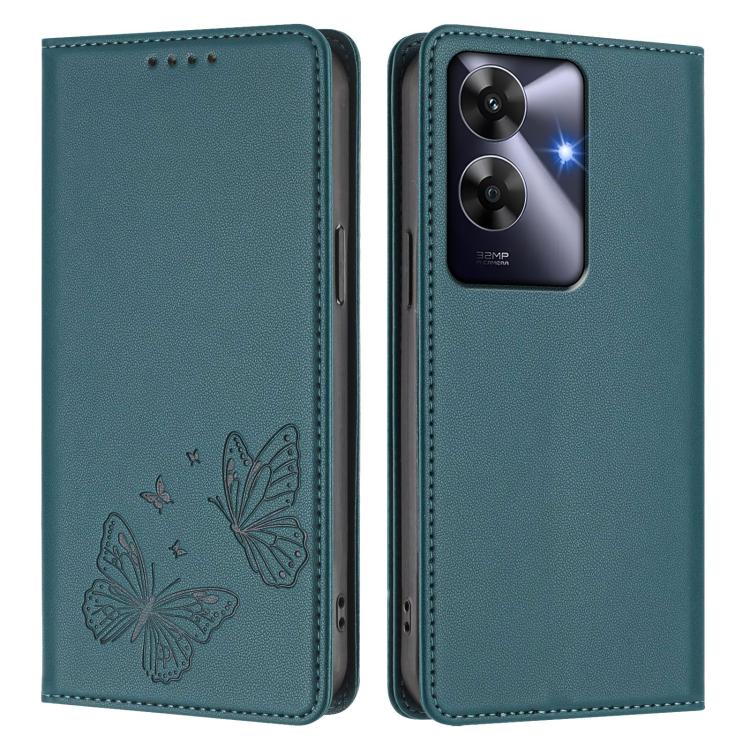 For Realme C63 4G / C61 / C61 India / Note 60 Strong Magnetic Dual Butterfly RFID Vegan Leather Phone Case