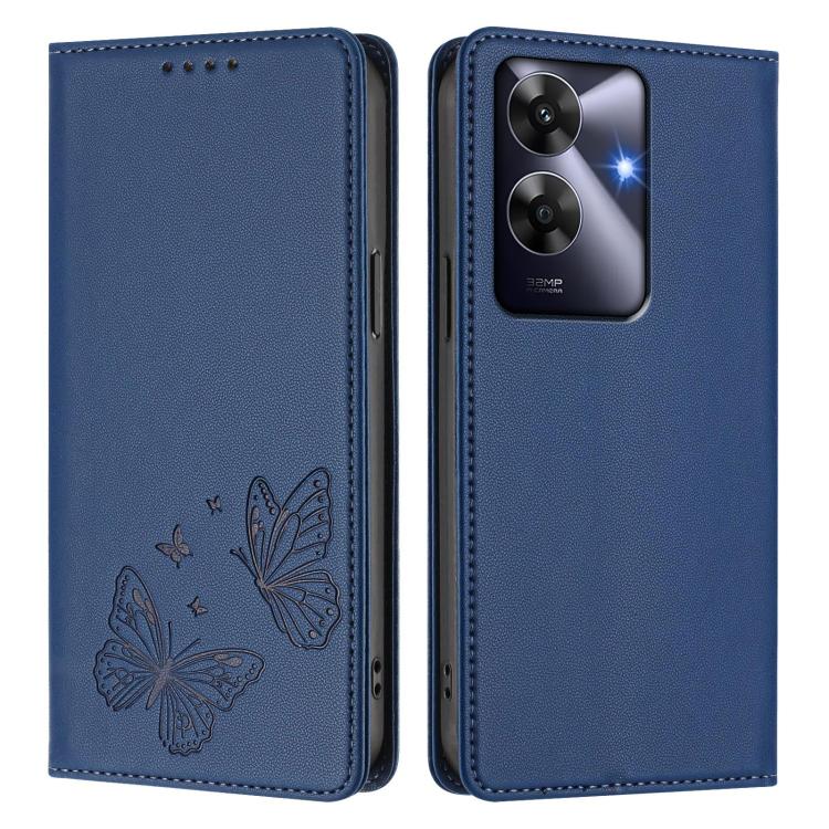For Realme C63 4G / C61 / C61 India / Note 60 Strong Magnetic Dual Butterfly RFID Vegan Leather Phone Case