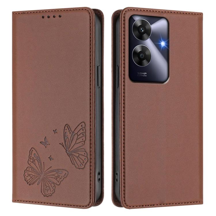 For Realme C63 4G / C61 / C61 India / Note 60 Strong Magnetic Dual Butterfly RFID Vegan Leather Phone Case