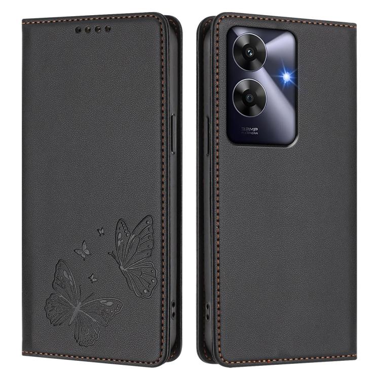 For Realme C63 4G / C61 / C61 India / Note 60 Strong Magnetic Dual Butterfly RFID Vegan Leather Phone Case