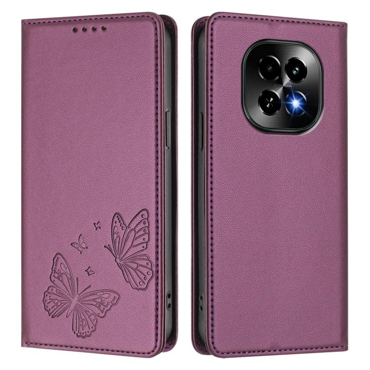 For Realme C63 5G Strong Magnetic Dual Butterfly RFID Vegan Leather Phone Case