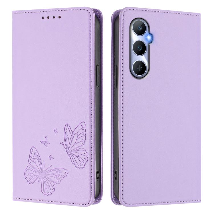For Realme C65 4G Strong Magnetic Dual Butterfly RFID Vegan Leather Phone Case