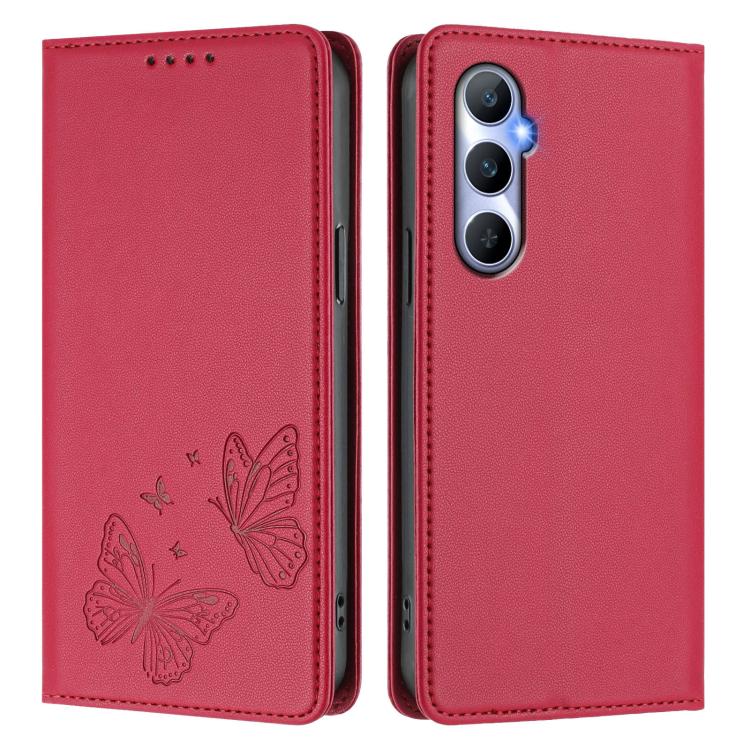 For Realme C65 4G Strong Magnetic Dual Butterfly RFID Vegan Leather Phone Case