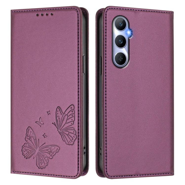 For Realme C65 4G Strong Magnetic Dual Butterfly RFID Vegan Leather Phone Case