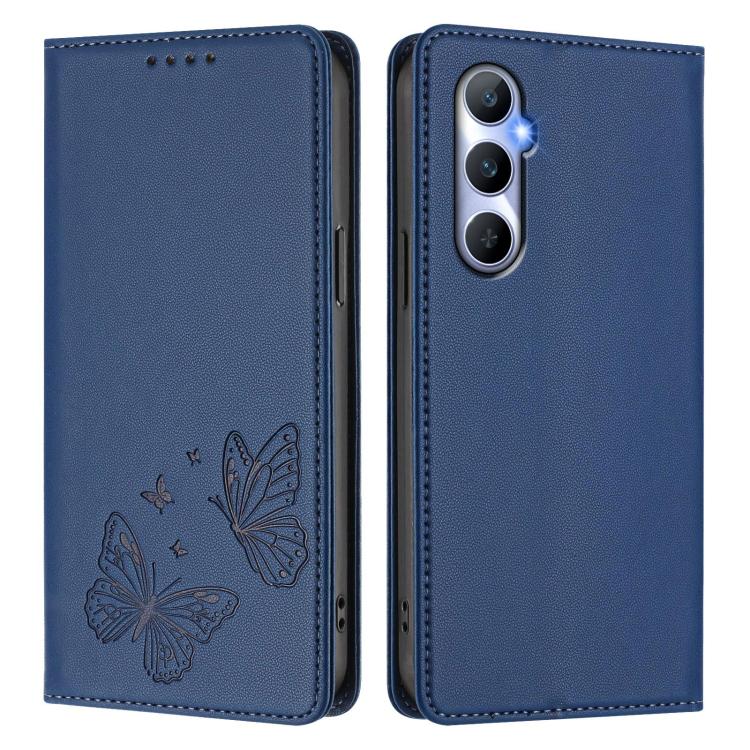 For Realme C65 4G Strong Magnetic Dual Butterfly RFID Vegan Leather Phone Case