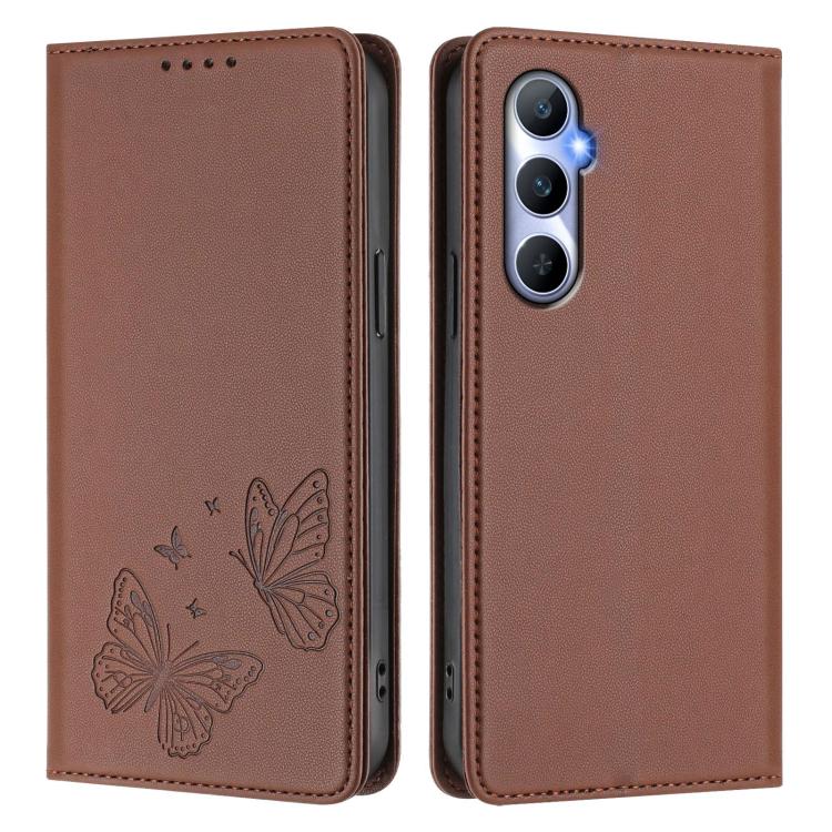 For Realme C65 4G Strong Magnetic Dual Butterfly RFID Vegan Leather Phone Case
