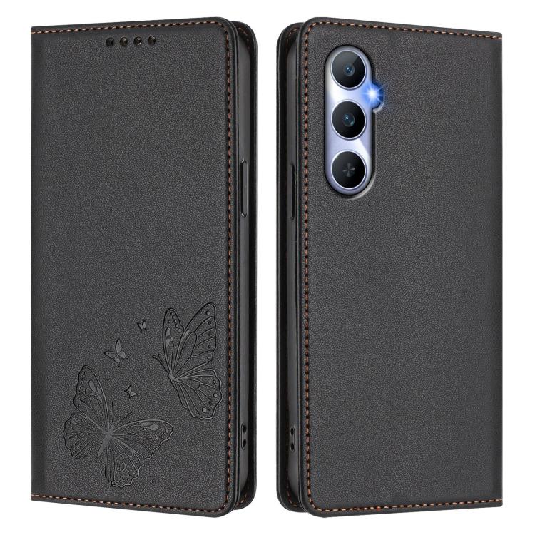For Realme C65 4G Strong Magnetic Dual Butterfly RFID Vegan Leather Phone Case