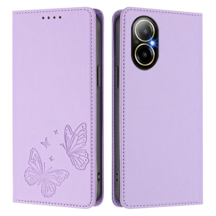 For Realme C67 4G / Realme 12 Lite Strong Magnetic Dual Butterfly RFID Vegan Leather Phone Case