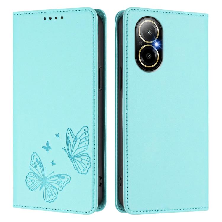 For Realme C67 4G / Realme 12 Lite Strong Magnetic Dual Butterfly RFID Vegan Leather Phone Case