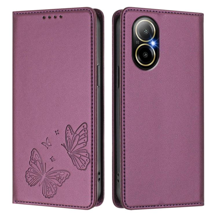 For Realme C67 4G / Realme 12 Lite Strong Magnetic Dual Butterfly RFID Vegan Leather Phone Case