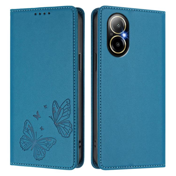 For Realme C67 4G / Realme 12 Lite Strong Magnetic Dual Butterfly RFID Vegan Leather Phone Case