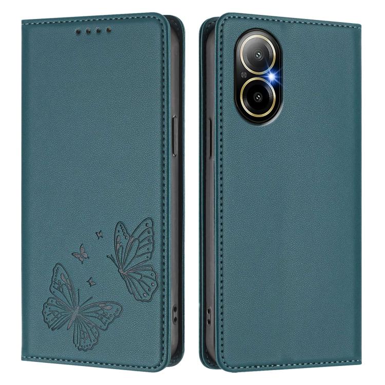 For Realme C67 4G / Realme 12 Lite Strong Magnetic Dual Butterfly RFID Vegan Leather Phone Case