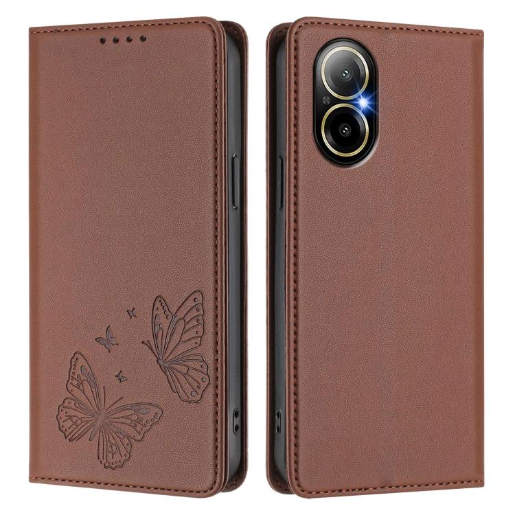 For Realme C67 4G / Realme 12 Lite Strong Magnetic Dual Butterfly RFID Vegan Leather Phone Case