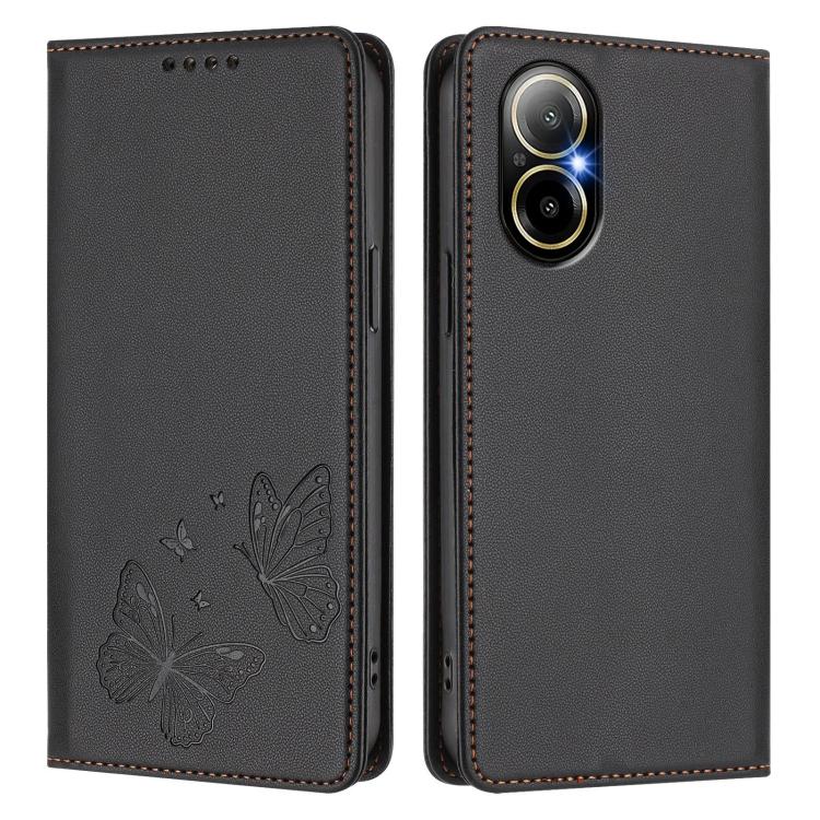 For Realme C67 4G / Realme 12 Lite Strong Magnetic Dual Butterfly RFID Vegan Leather Phone Case