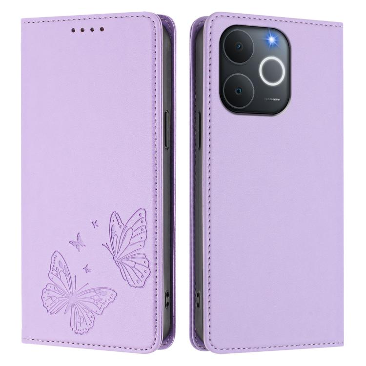 For Realme C71 India / Note 70 / Narzo 7T 4G Strong Magnetic Dual Butterfly RFID Vegan Leather Phone Case
