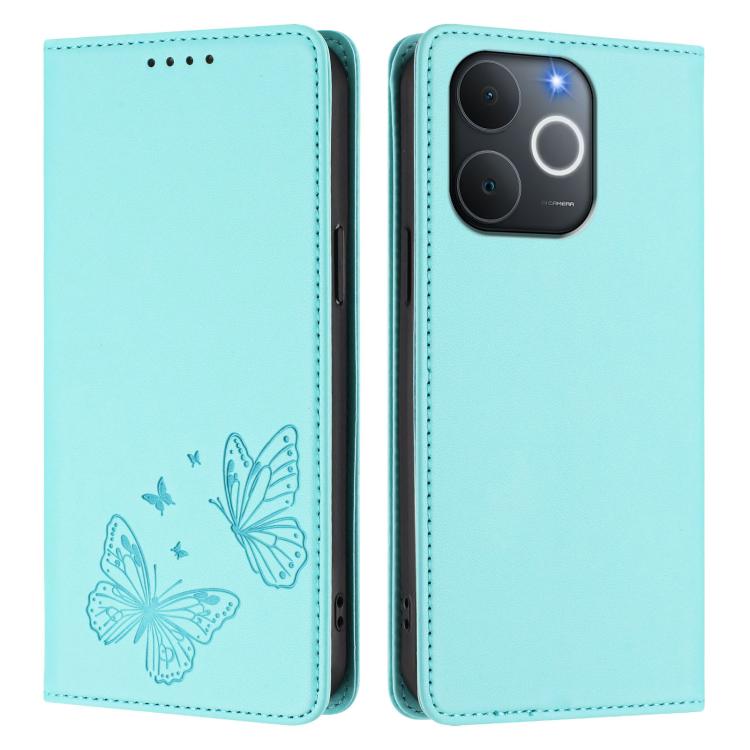 For Realme C71 India / Note 70 / Narzo 7T 4G Strong Magnetic Dual Butterfly RFID Vegan Leather Phone Case