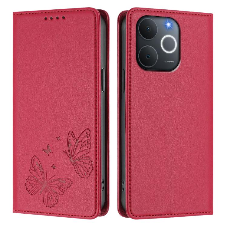 For Realme C71 India / Note 70 / Narzo 7T 4G Strong Magnetic Dual Butterfly RFID Vegan Leather Phone Case
