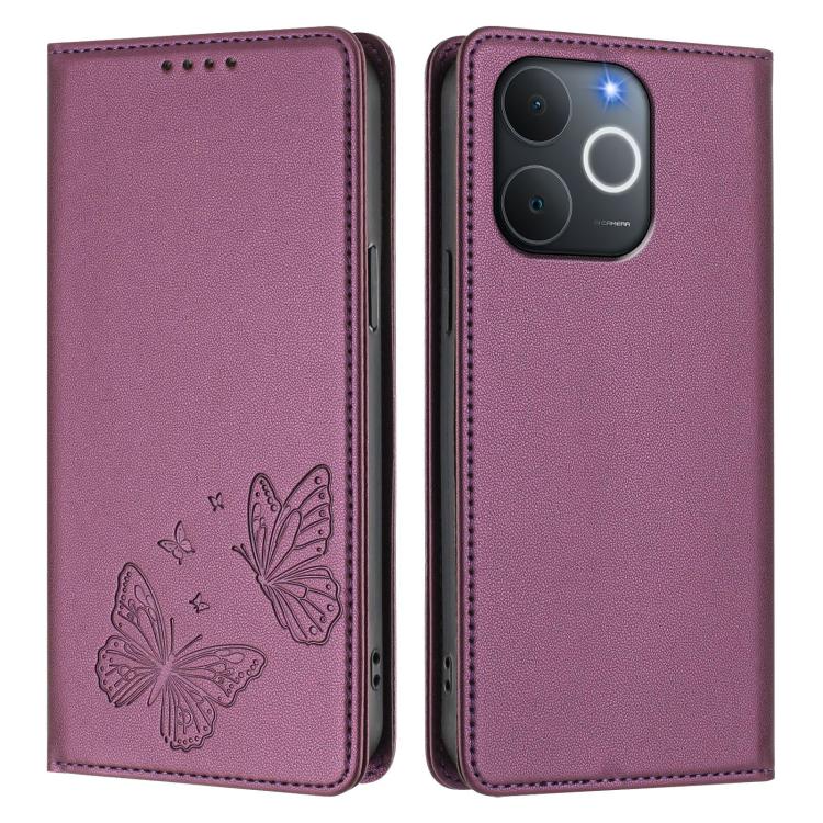 For Realme C71 India / Note 70 / Narzo 7T 4G Strong Magnetic Dual Butterfly RFID Vegan Leather Phone Case