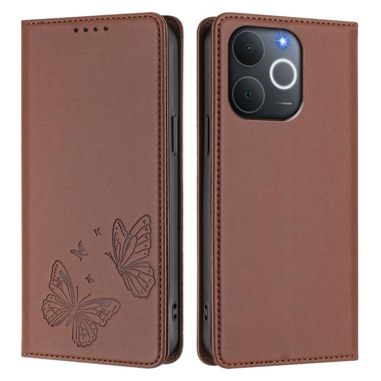 For Realme C71 India / Note 70 / Narzo 7T 4G Strong Magnetic Dual Butterfly RFID Vegan Leather Phone Case