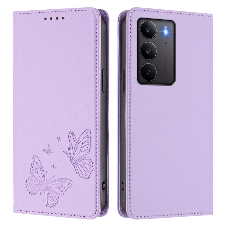 For Realme C75 4G / Narzo 80x / 14x India Strong Magnetic Dual Butterfly RFID Vegan Leather Phone Case