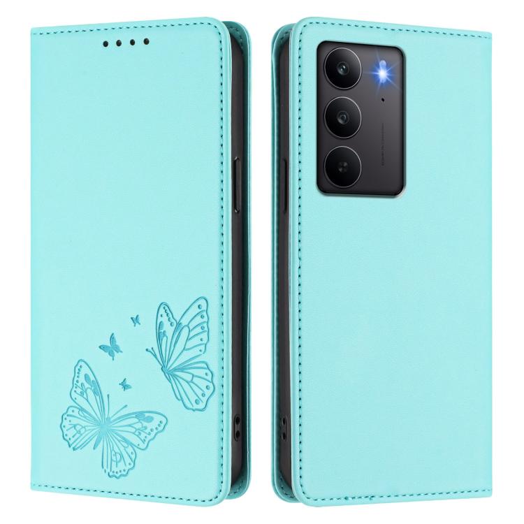 For Realme C75 4G / Narzo 80x / 14x India Strong Magnetic Dual Butterfly RFID Vegan Leather Phone Case