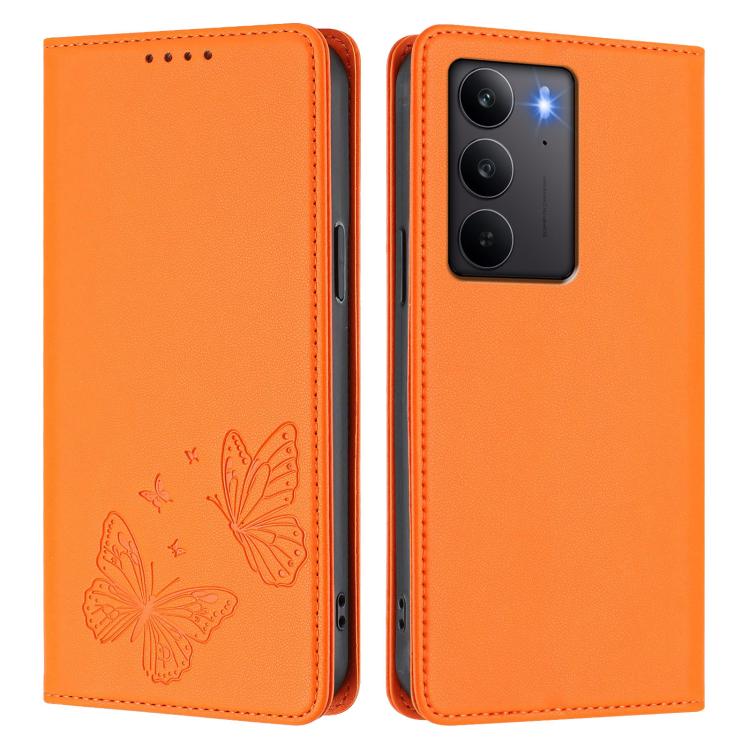 For Realme C75 4G / Narzo 80x / 14x India Strong Magnetic Dual Butterfly RFID Vegan Leather Phone Case