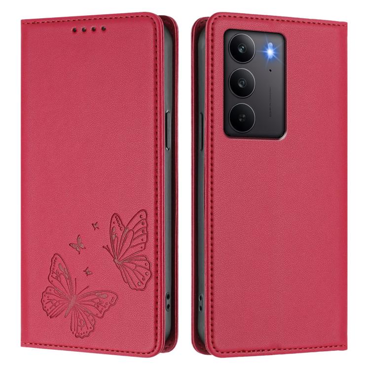 For Realme C75 4G / Narzo 80x / 14x India Strong Magnetic Dual Butterfly RFID Vegan Leather Phone Case