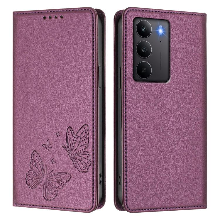 For Realme C75 4G / Narzo 80x / 14x India Strong Magnetic Dual Butterfly RFID Vegan Leather Phone Case