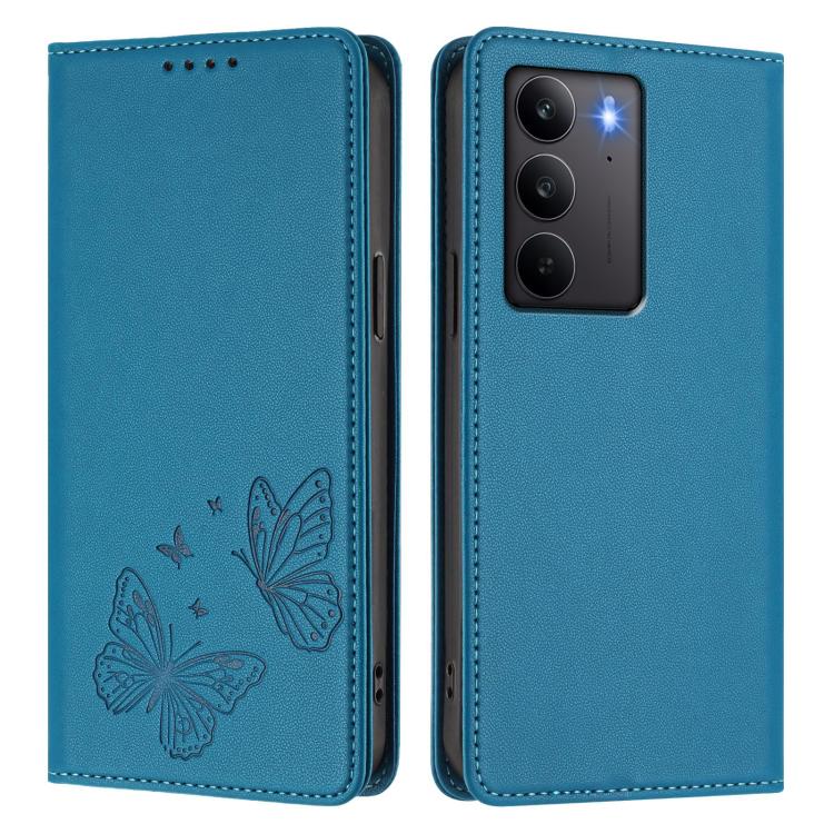 For Realme C75 4G / Narzo 80x / 14x India Strong Magnetic Dual Butterfly RFID Vegan Leather Phone Case