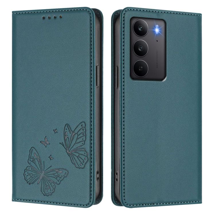 For Realme C75 4G / Narzo 80x / 14x India Strong Magnetic Dual Butterfly RFID Vegan Leather Phone Case