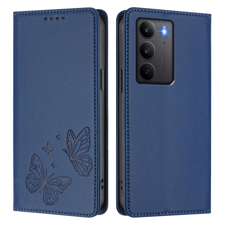 For Realme C75 4G / Narzo 80x / 14x India Strong Magnetic Dual Butterfly RFID Vegan Leather Phone Case