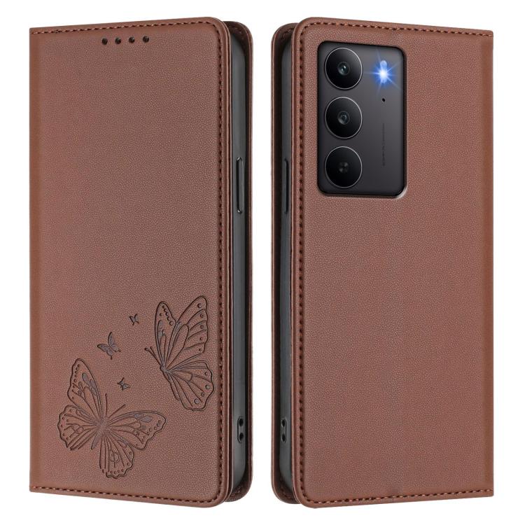 For Realme C75 4G / Narzo 80x / 14x India Strong Magnetic Dual Butterfly RFID Vegan Leather Phone Case