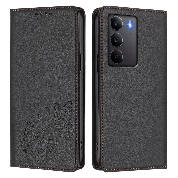 For Realme C75 4G / Narzo 80x / 14x India Strong Magnetic Dual Butterfly RFID Vegan Leather Phone Case