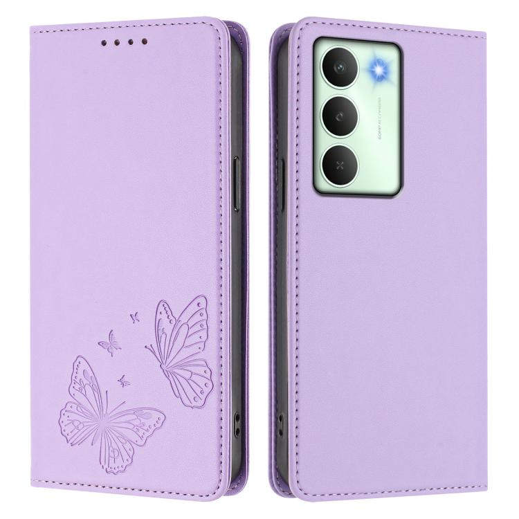 For Realme C75 5G / V70 / 14x Global Strong Magnetic Dual Butterfly RFID Vegan Leather Phone Case