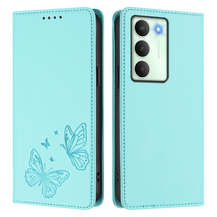 For Realme C75 5G / V70 / 14x Global Strong Magnetic Dual Butterfly RFID Vegan Leather Phone Case