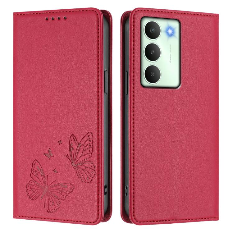 For Realme C75 5G / V70 / 14x Global Strong Magnetic Dual Butterfly RFID Vegan Leather Phone Case