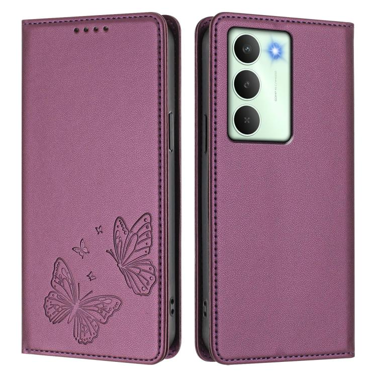 For Realme C75 5G / V70 / 14x Global Strong Magnetic Dual Butterfly RFID Vegan Leather Phone Case