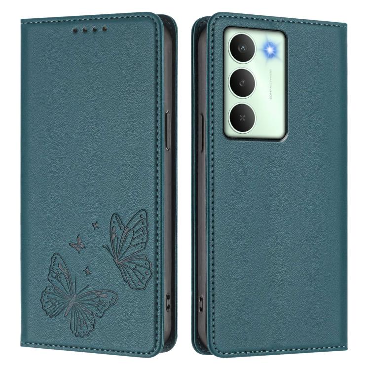 For Realme C75 5G / V70 / 14x Global Strong Magnetic Dual Butterfly RFID Vegan Leather Phone Case