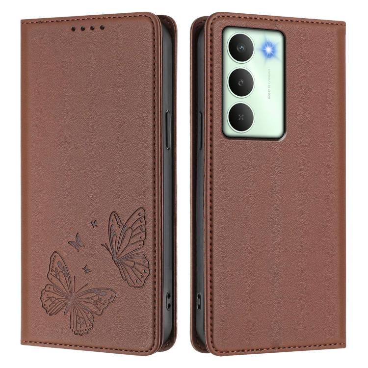 For Realme C75 5G / V70 / 14x Global Strong Magnetic Dual Butterfly RFID Vegan Leather Phone Case