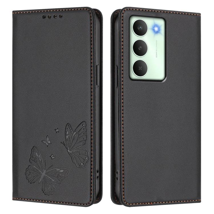 For Realme C75 5G / V70 / 14x Global Strong Magnetic Dual Butterfly RFID Vegan Leather Phone Case