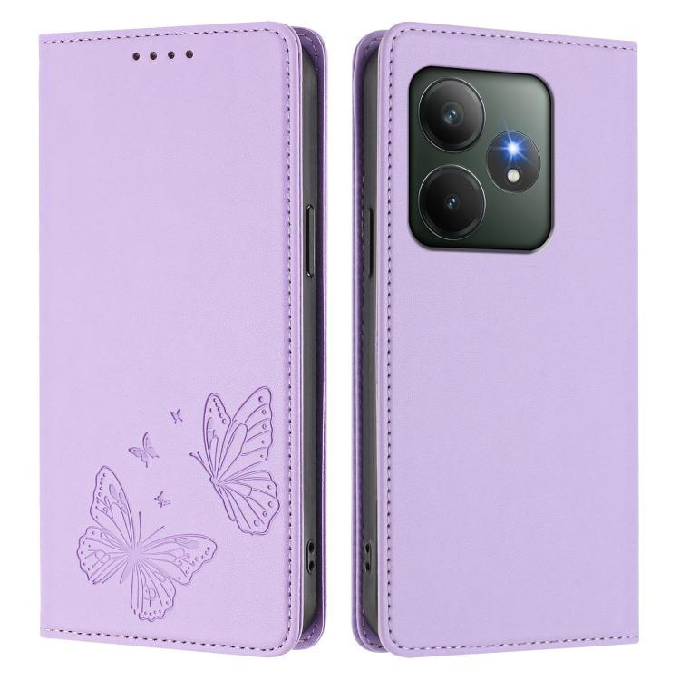 For Realme GT 6 / Realme GT 6T Strong Magnetic Dual Butterfly RFID Vegan Leather Phone Case