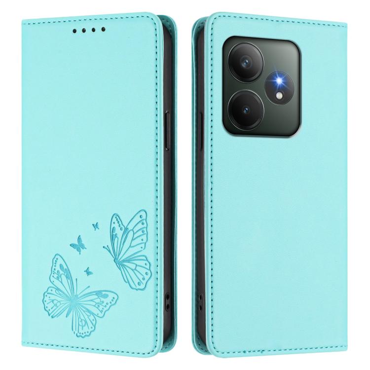 For Realme GT 6 / Realme GT 6T Strong Magnetic Dual Butterfly RFID Vegan Leather Phone Case