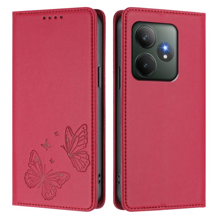 For Realme GT 6 / Realme GT 6T Strong Magnetic Dual Butterfly RFID Vegan Leather Phone Case