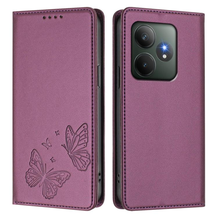 For Realme GT 6 / Realme GT 6T Strong Magnetic Dual Butterfly RFID Vegan Leather Phone Case