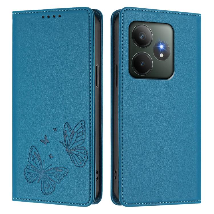 For Realme GT 6 / Realme GT 6T Strong Magnetic Dual Butterfly RFID Vegan Leather Phone Case
