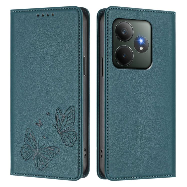 For Realme GT 6 / Realme GT 6T Strong Magnetic Dual Butterfly RFID Vegan Leather Phone Case