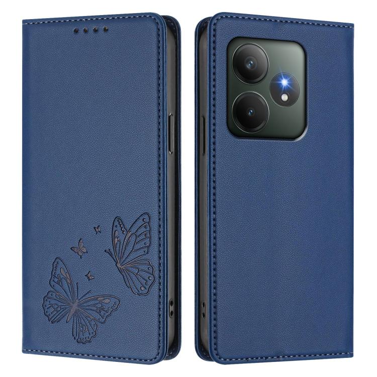 For Realme GT 6 / Realme GT 6T Strong Magnetic Dual Butterfly RFID Vegan Leather Phone Case
