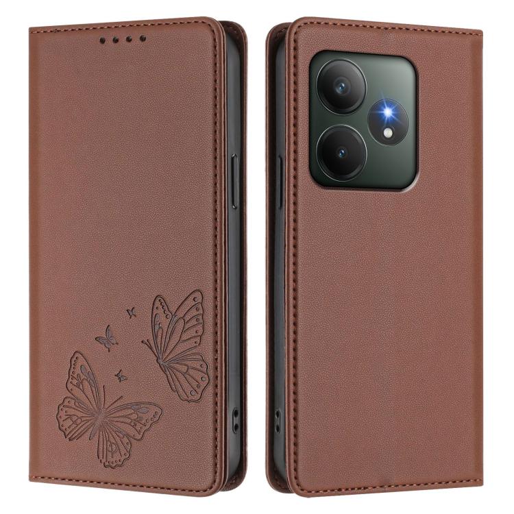 For Realme GT 6 / Realme GT 6T Strong Magnetic Dual Butterfly RFID Vegan Leather Phone Case