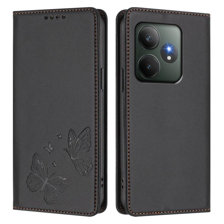 For Realme GT 6 / Realme GT 6T Strong Magnetic Dual Butterfly RFID Vegan Leather Phone Case