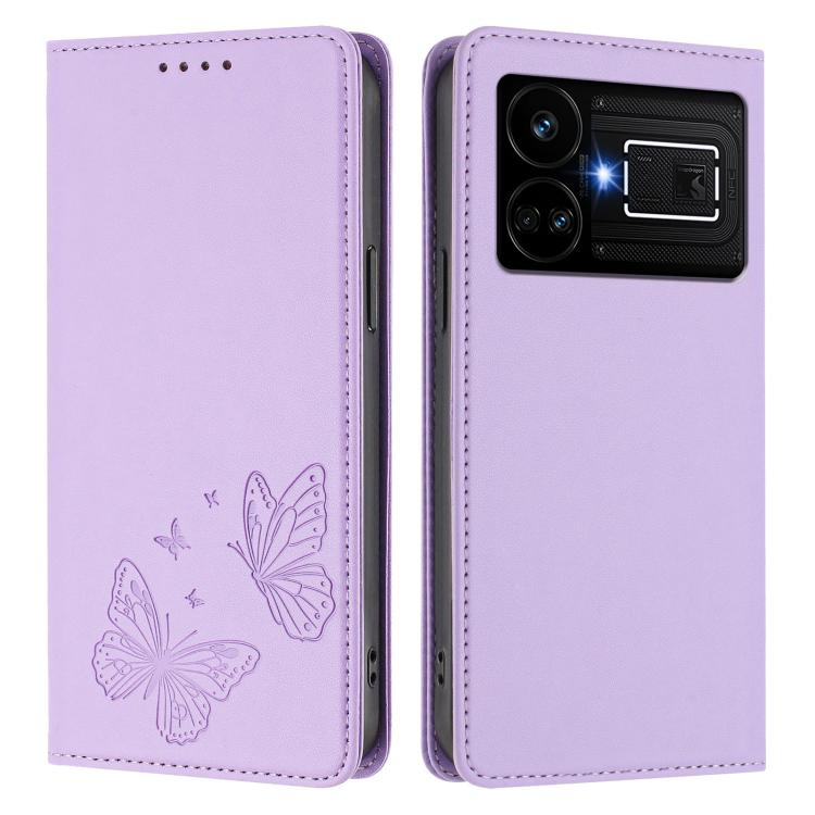 For Realme GT5 / GT5 240W Strong Magnetic Dual Butterfly RFID Vegan Leather Phone Case